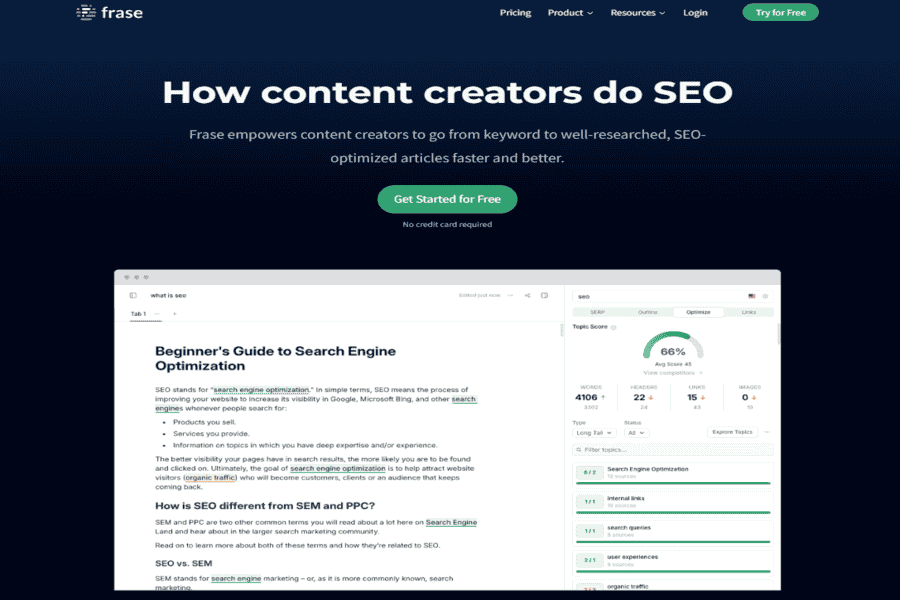 Frase SEO content research tool