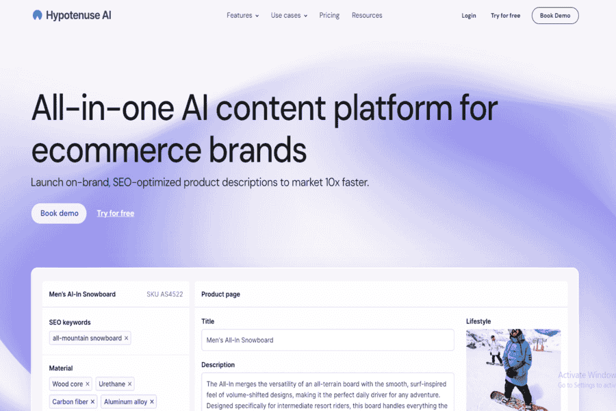 Hypotenuse AI ecommerce content generator
