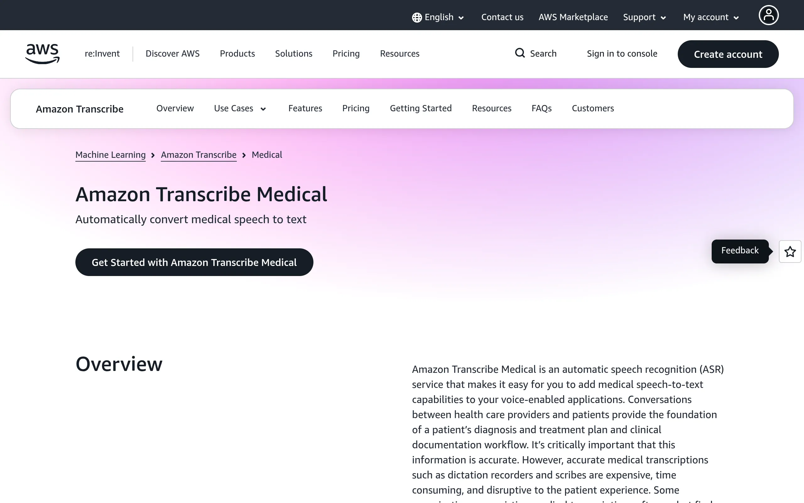 amazon-transcribe-medical-speech-to-text-api-page