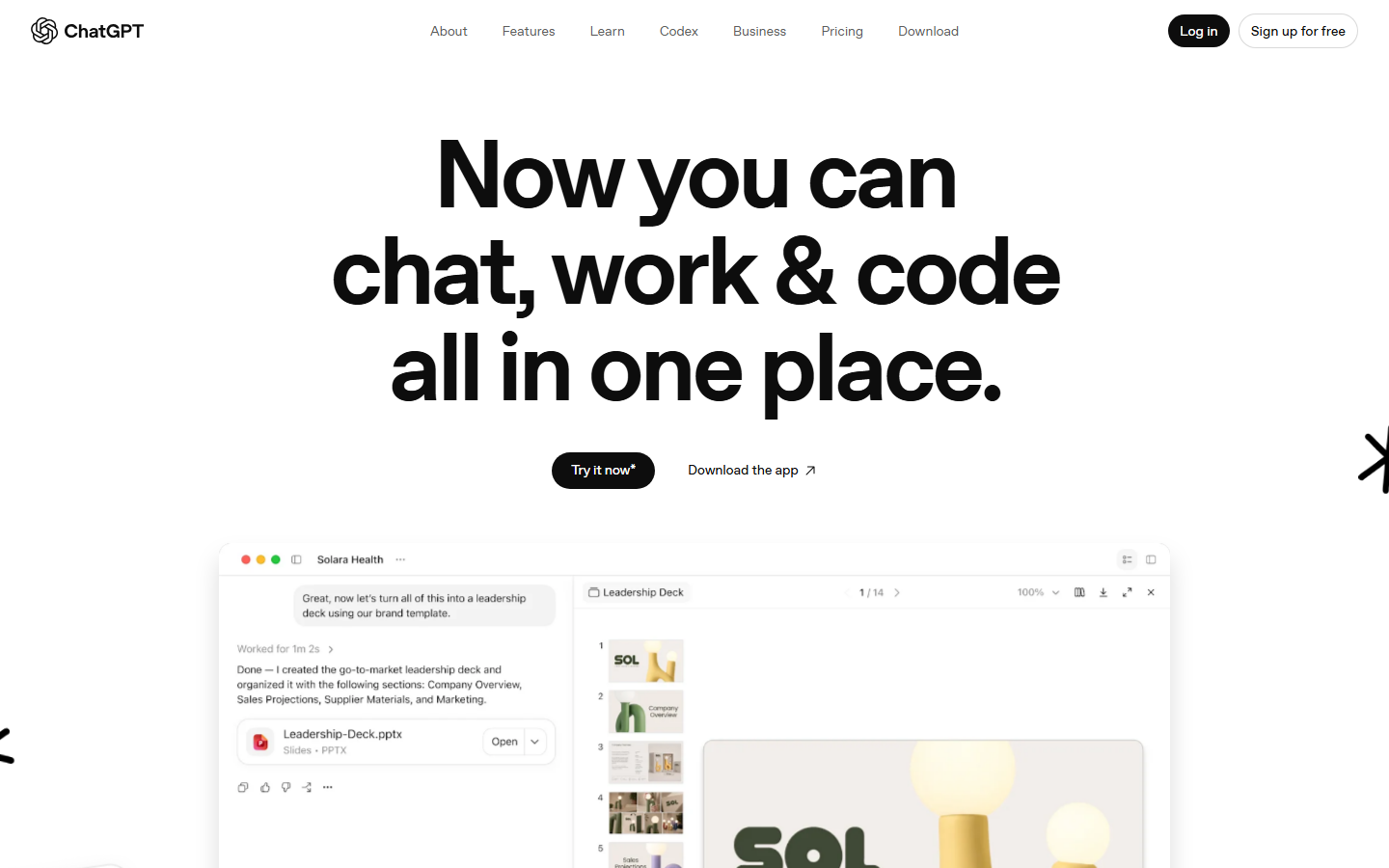 ChatGPT product overview page