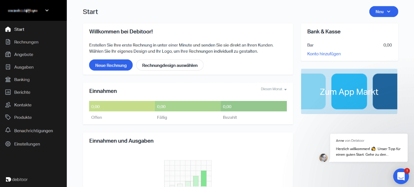 Debitoor online accounting dashboard