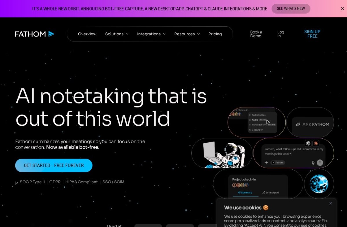 Fathom AI notetaking home page