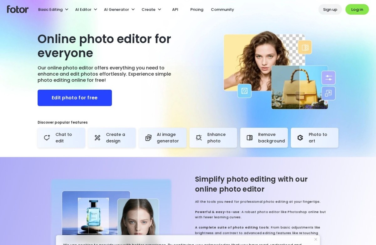 Fotor online photo editor home page