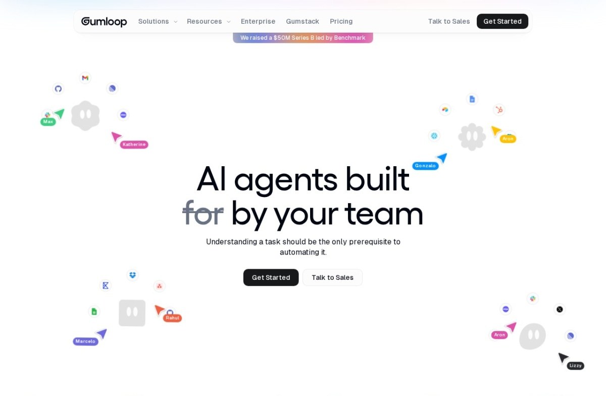 Gumloop homepage describing AI agents built by your team
