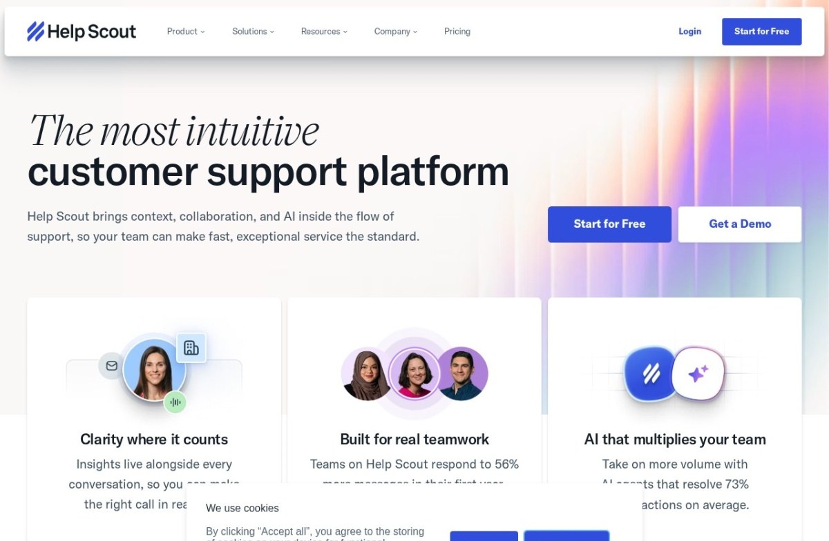 Help Scout homepage describing its customer support platform