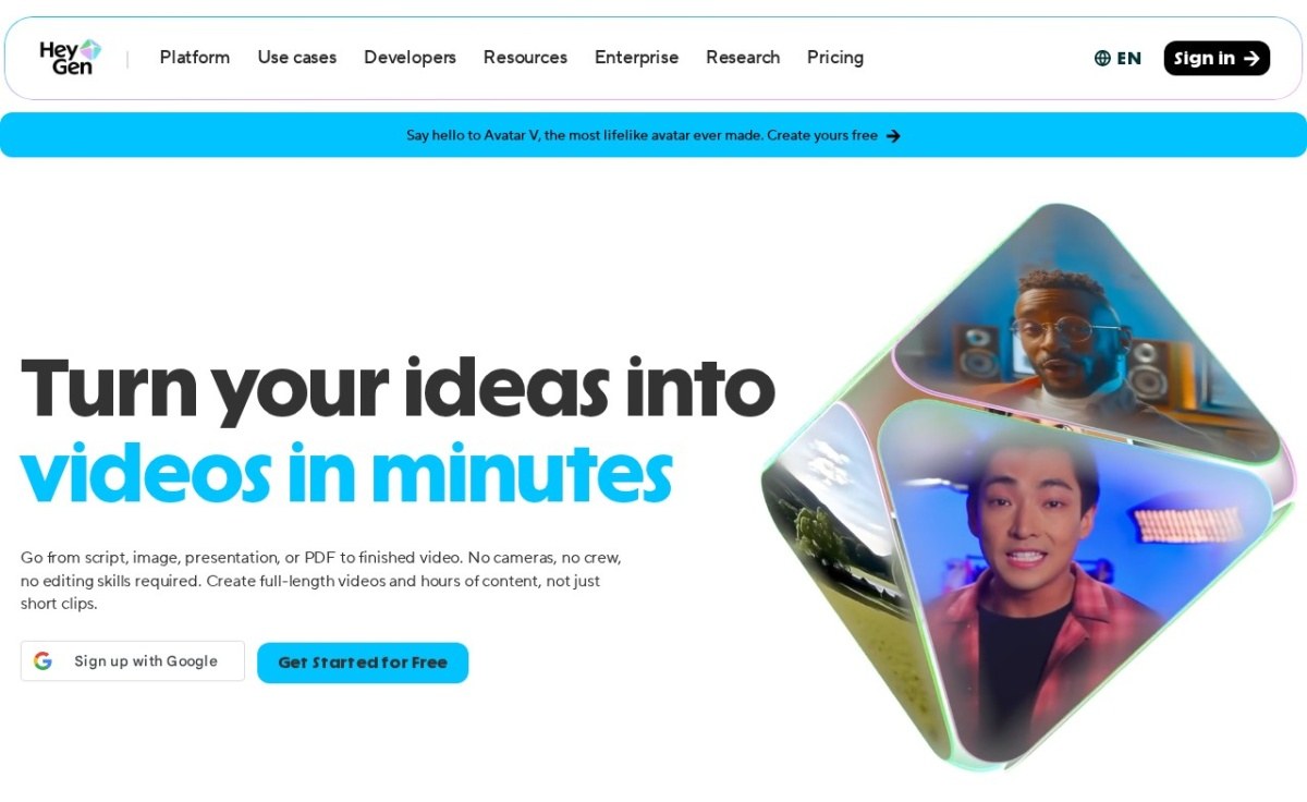 HeyGen AI video home page