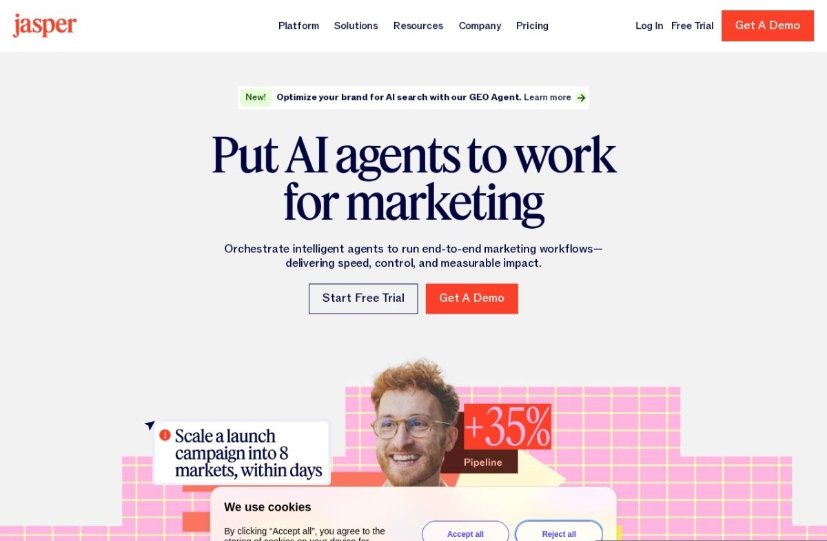 Jasper AI writing platform home page