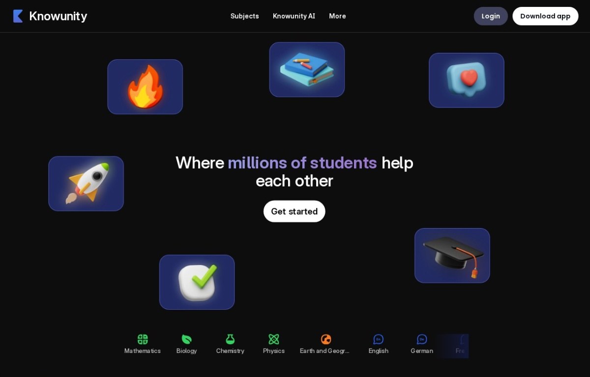 Knowunity homepage showing its student study-notes platform