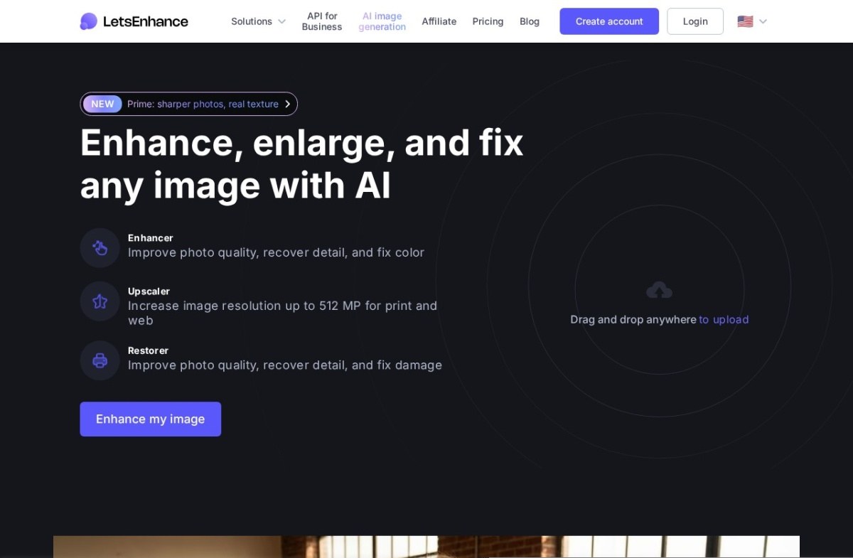 Let's Enhance image enhancement home page