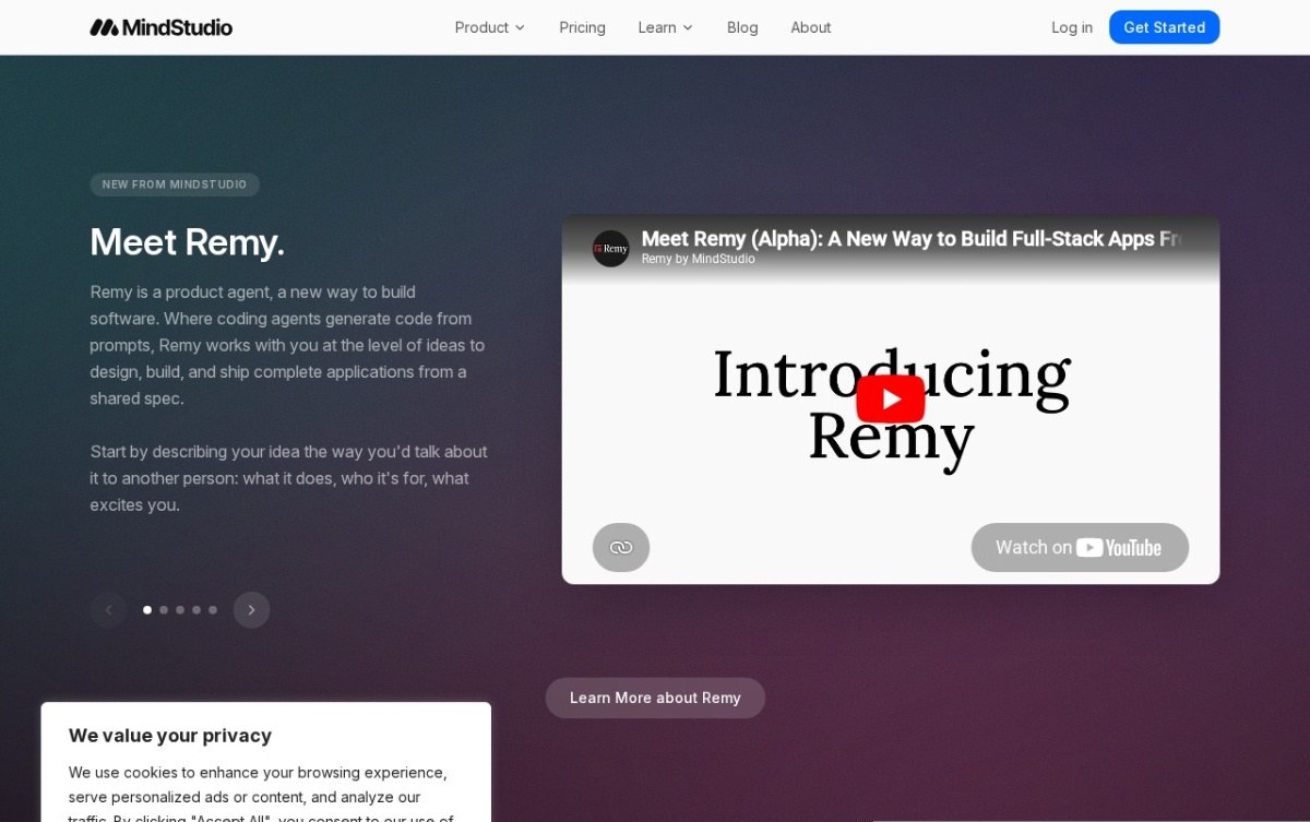 MindStudio homepage showing its AI agent builder