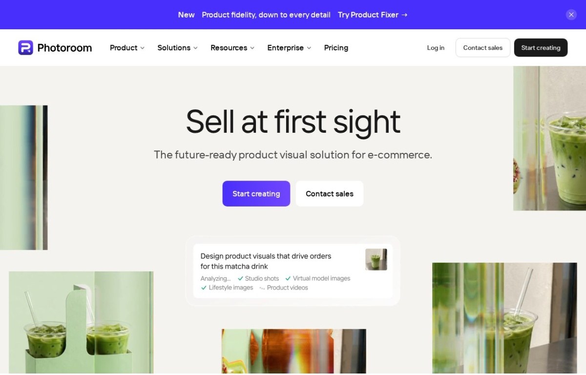 Photoroom product visuals home page