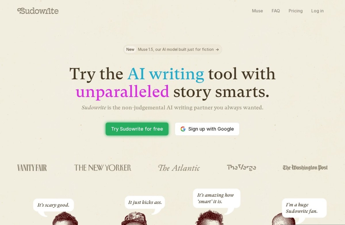 Sudowrite AI writing tool home page
