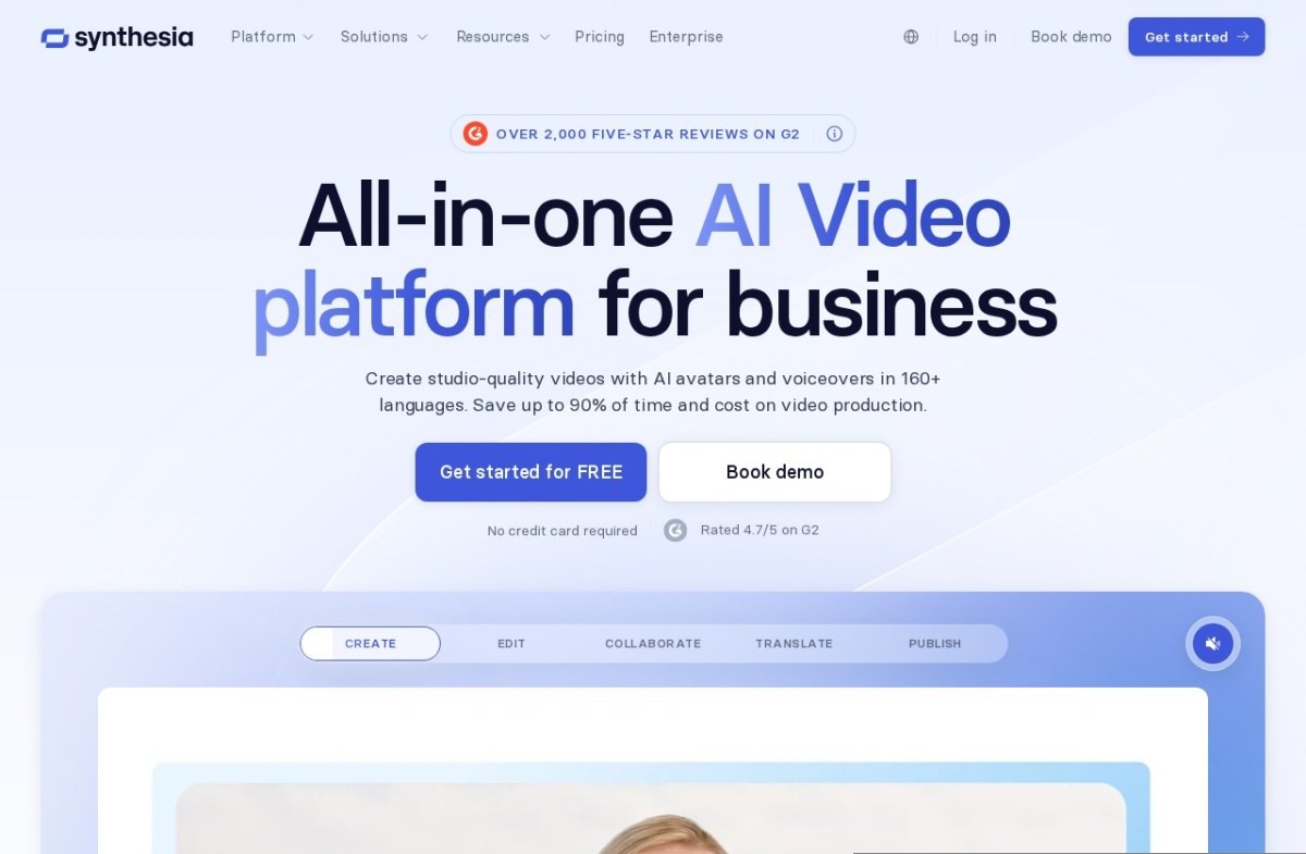 Synthesia AI video platform home page