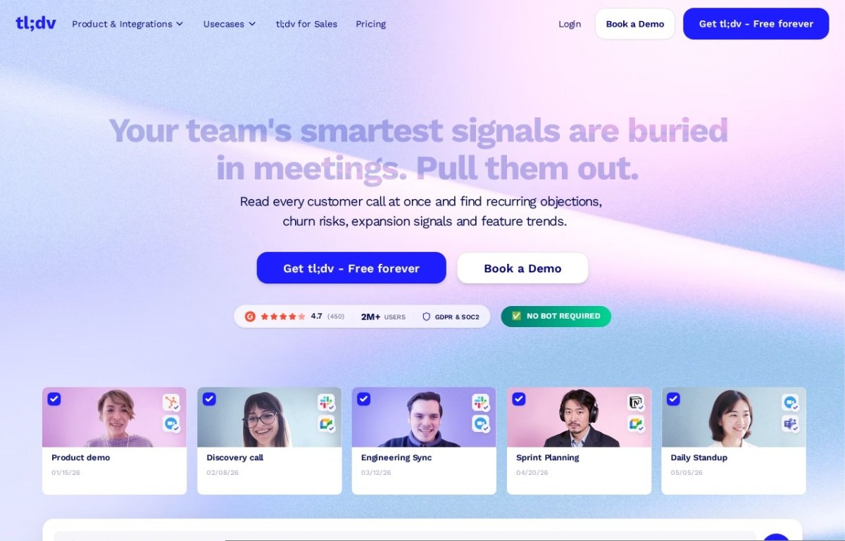 tl;dv meeting recorder home page