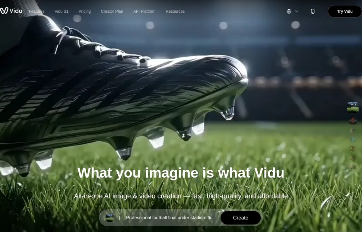 Vidu homepage describing all-in-one AI image and video creation