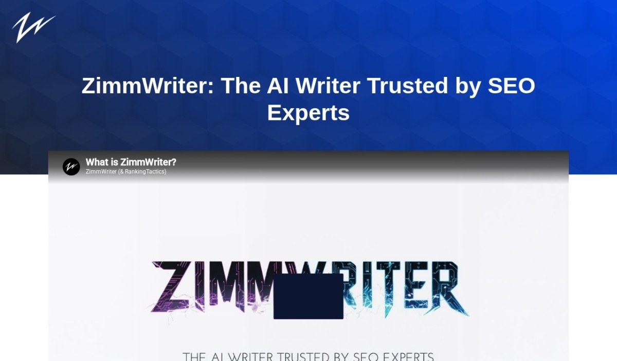 ZimmWriter homepage showing its desktop AI writing software