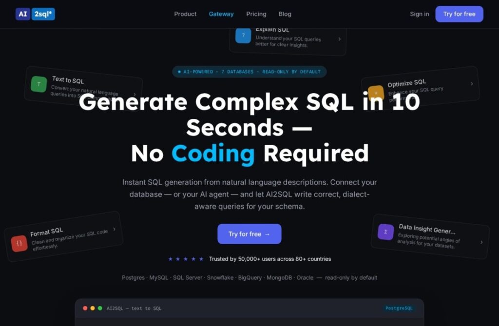 AI2SQL screenshot 1