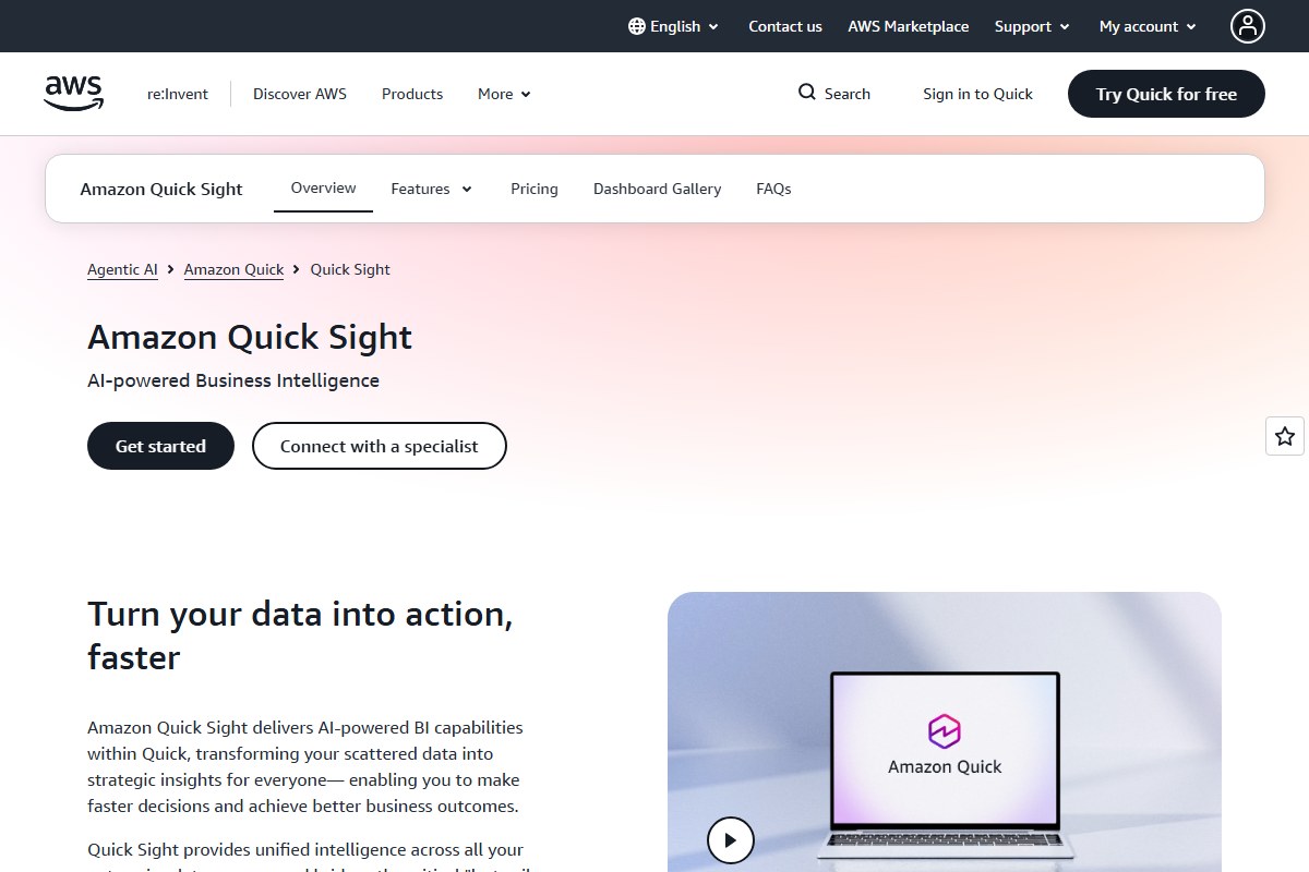 Amazon QuickSight overview page on AWS