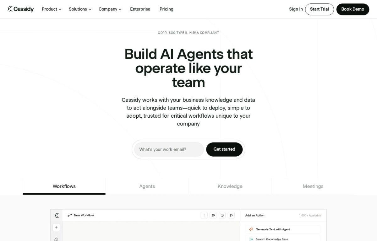 Cassidy homepage describing AI agents that operate like your team