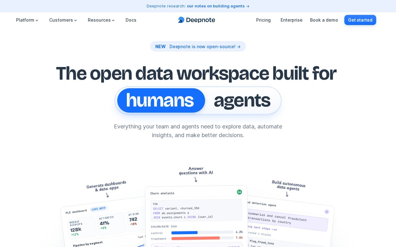 Deepnote data workspace home page