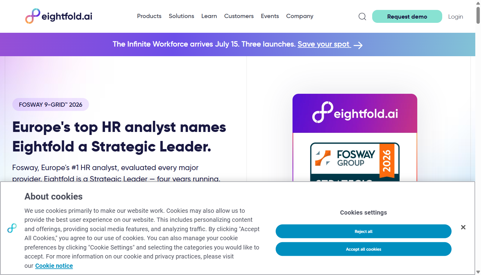 Eightfold AI homepage describing its talent intelligence platform