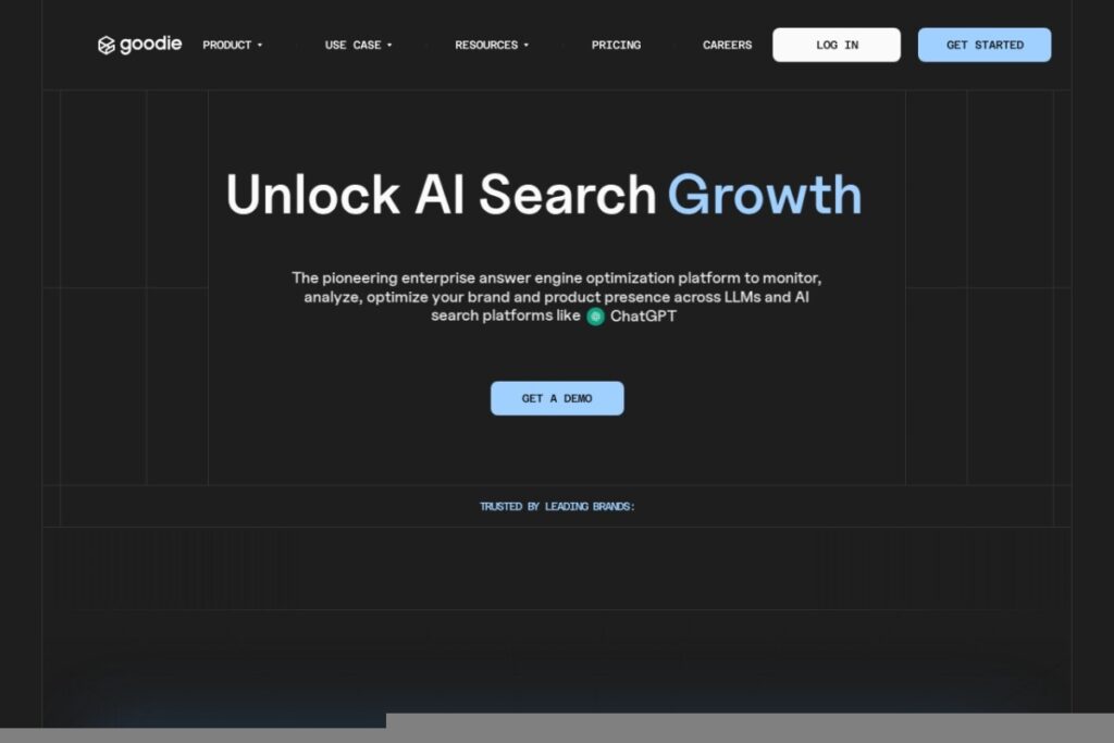 Goodie AI homepage showing its enterprise answer engine optimization platform