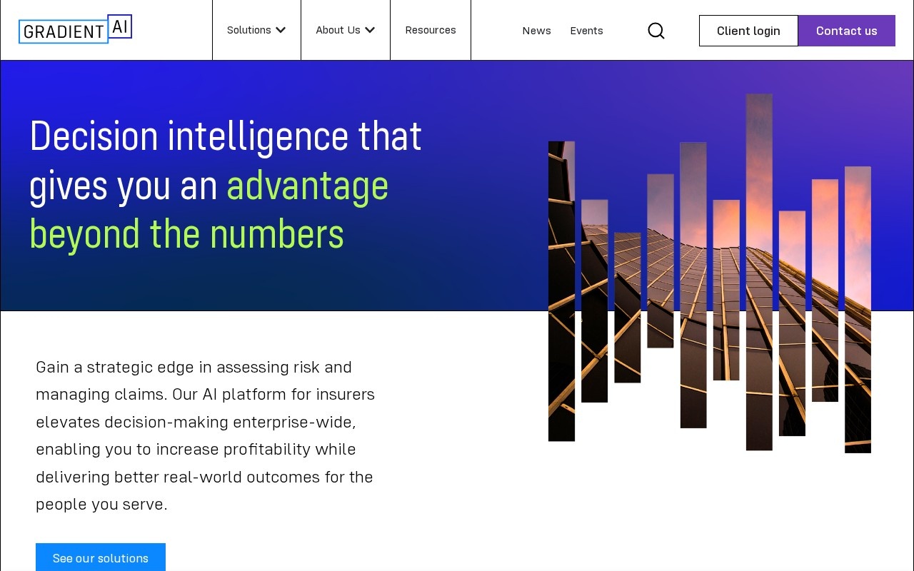 Gradient AI home page headlined Decision intelligence that gives you an advantage beyond the numbers