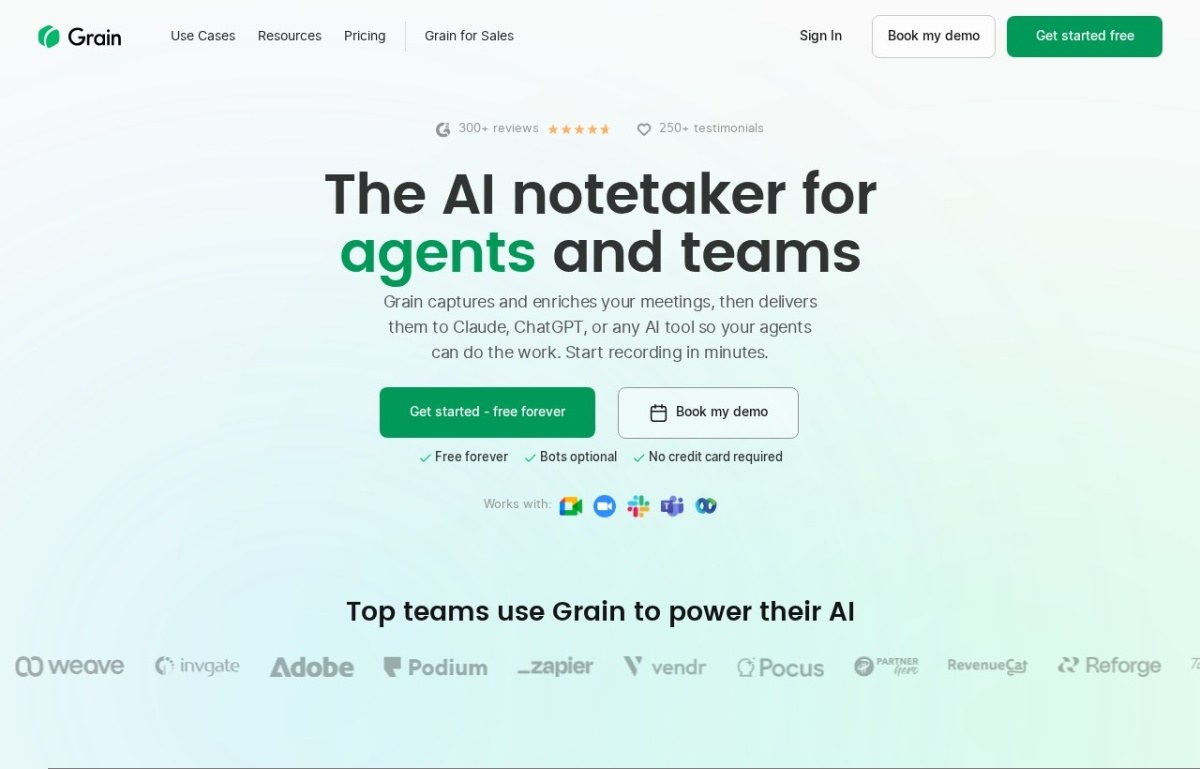 Grain AI notetaker home page