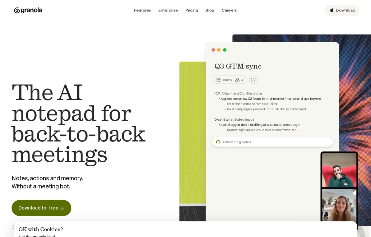 Granola AI notepad home page