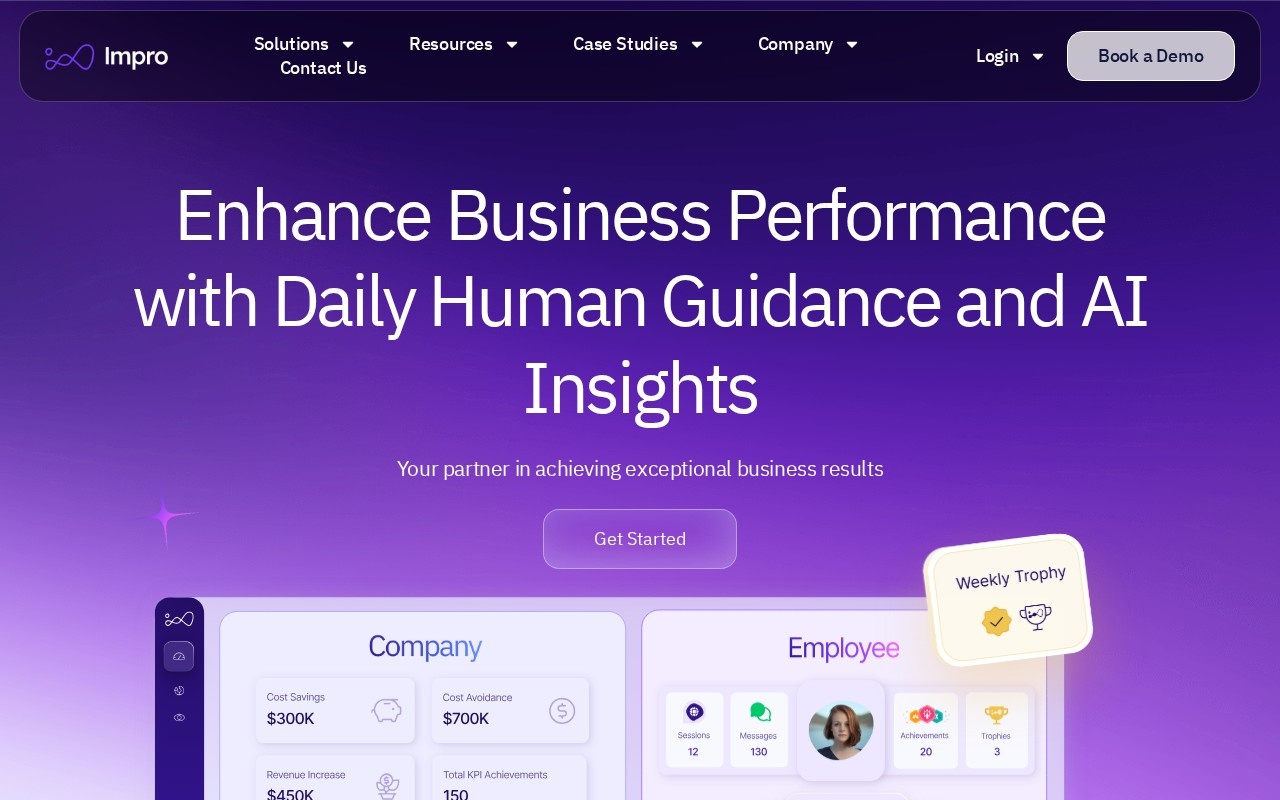 Impro homepage describing daily human guidance paired with AI insights