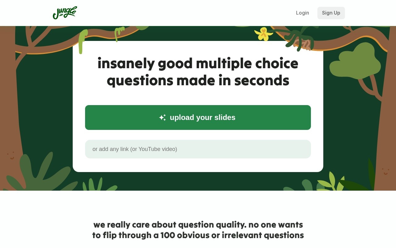 Jungle homepage showing flashcards generated from lecture slides and videos