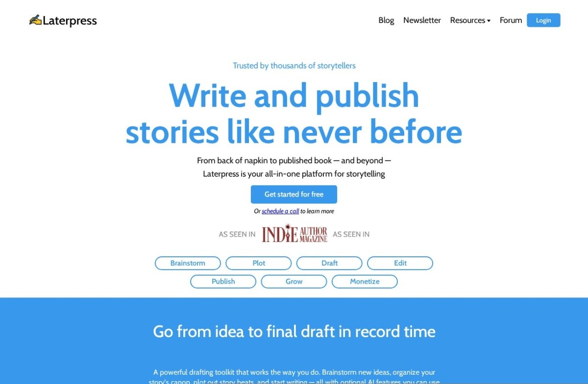 Laterpress storytelling platform home page