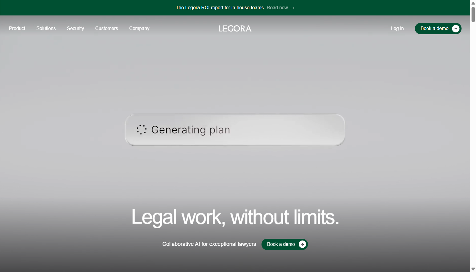Legora homepage with the line legal work without limits