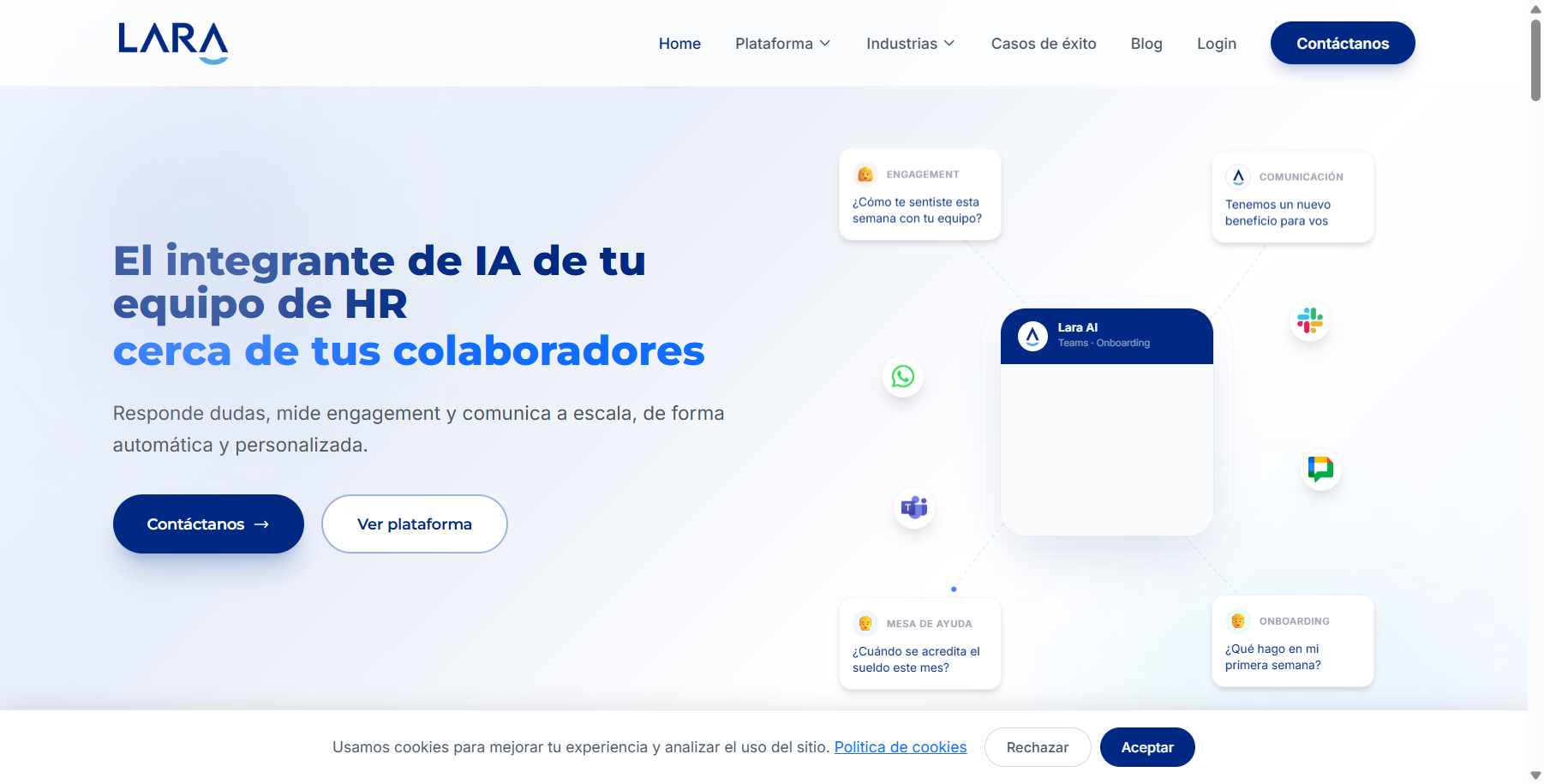 MeetLara homepage describing an AI member of the HR team