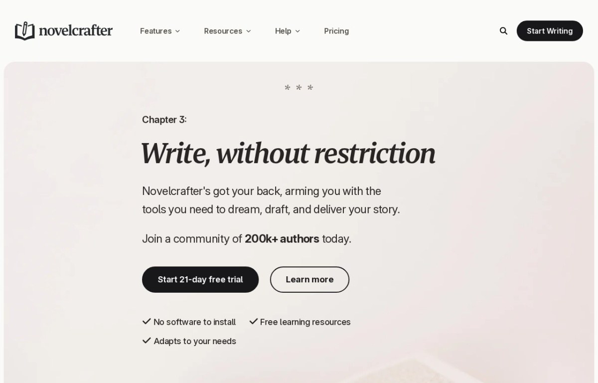 NovelCrafter home page