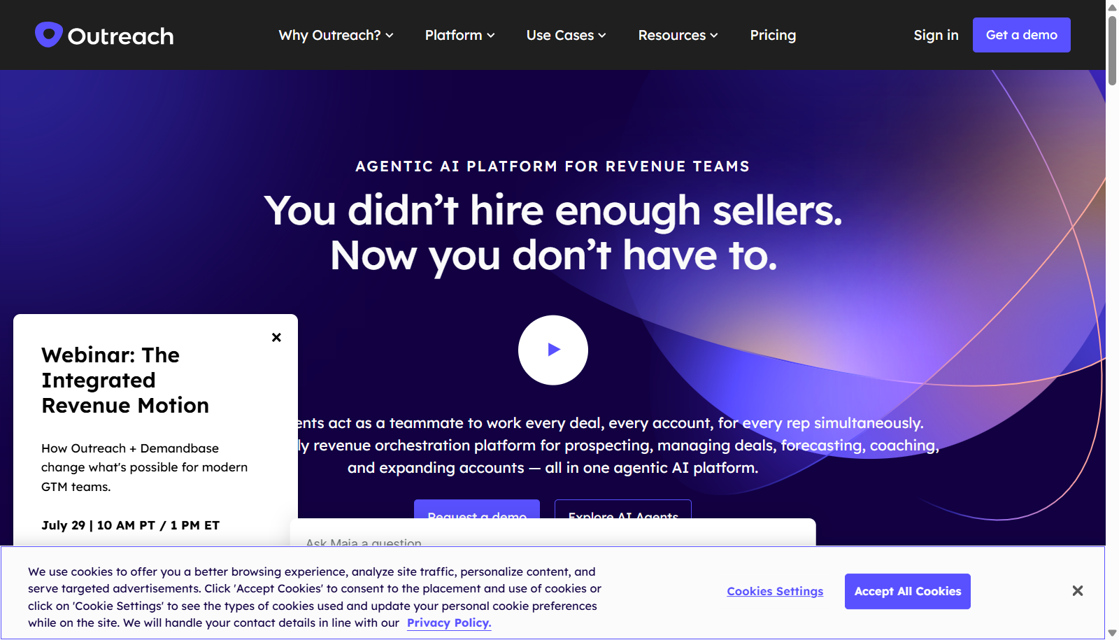 Outreach sales execution platform home page