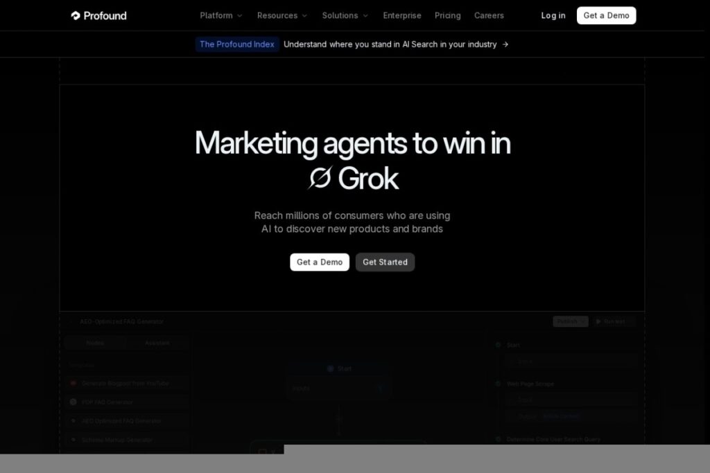 Profound homepage showing its AI search visibility platform