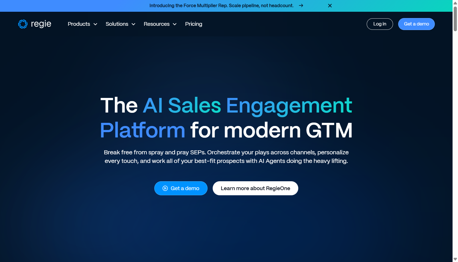 Regie.ai RegieOne sales engagement platform home page