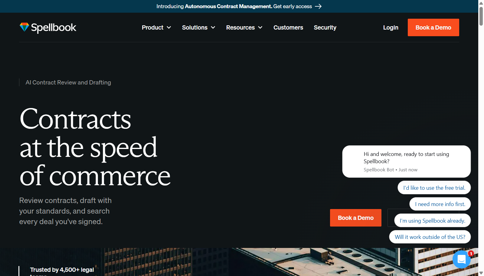 Spellbook AI contract review home page