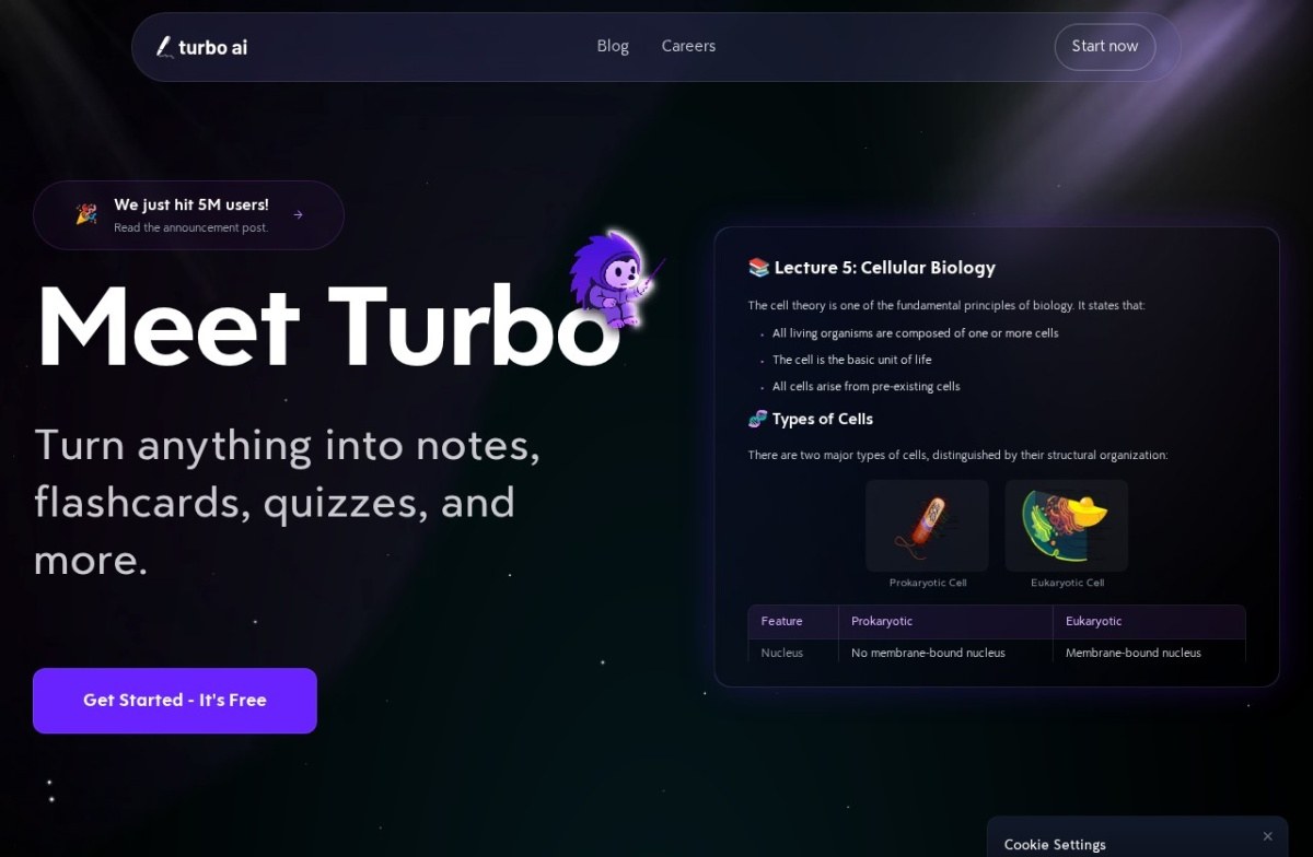 Turbolearn homepage showing live lecture transcription for students