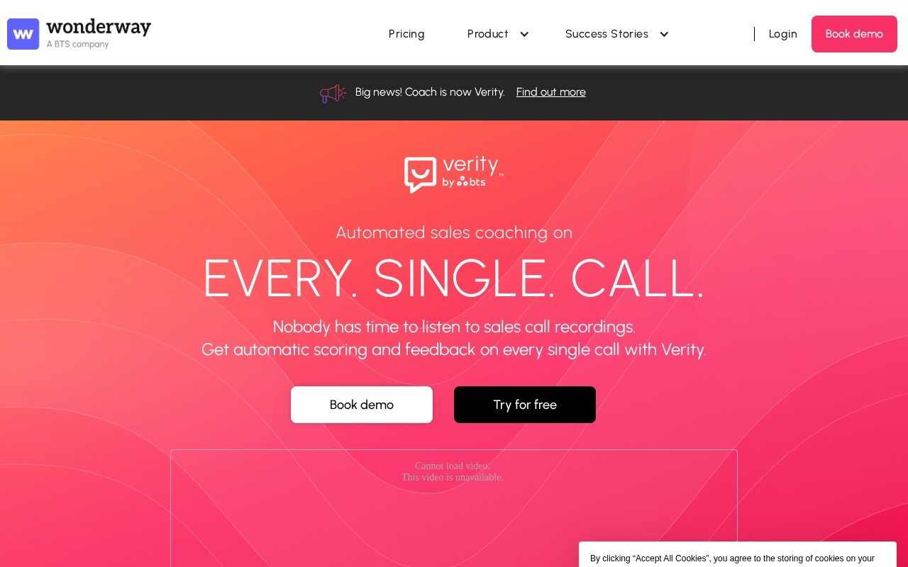 Wonderway homepage announcing its Coach product rebranding to Verity