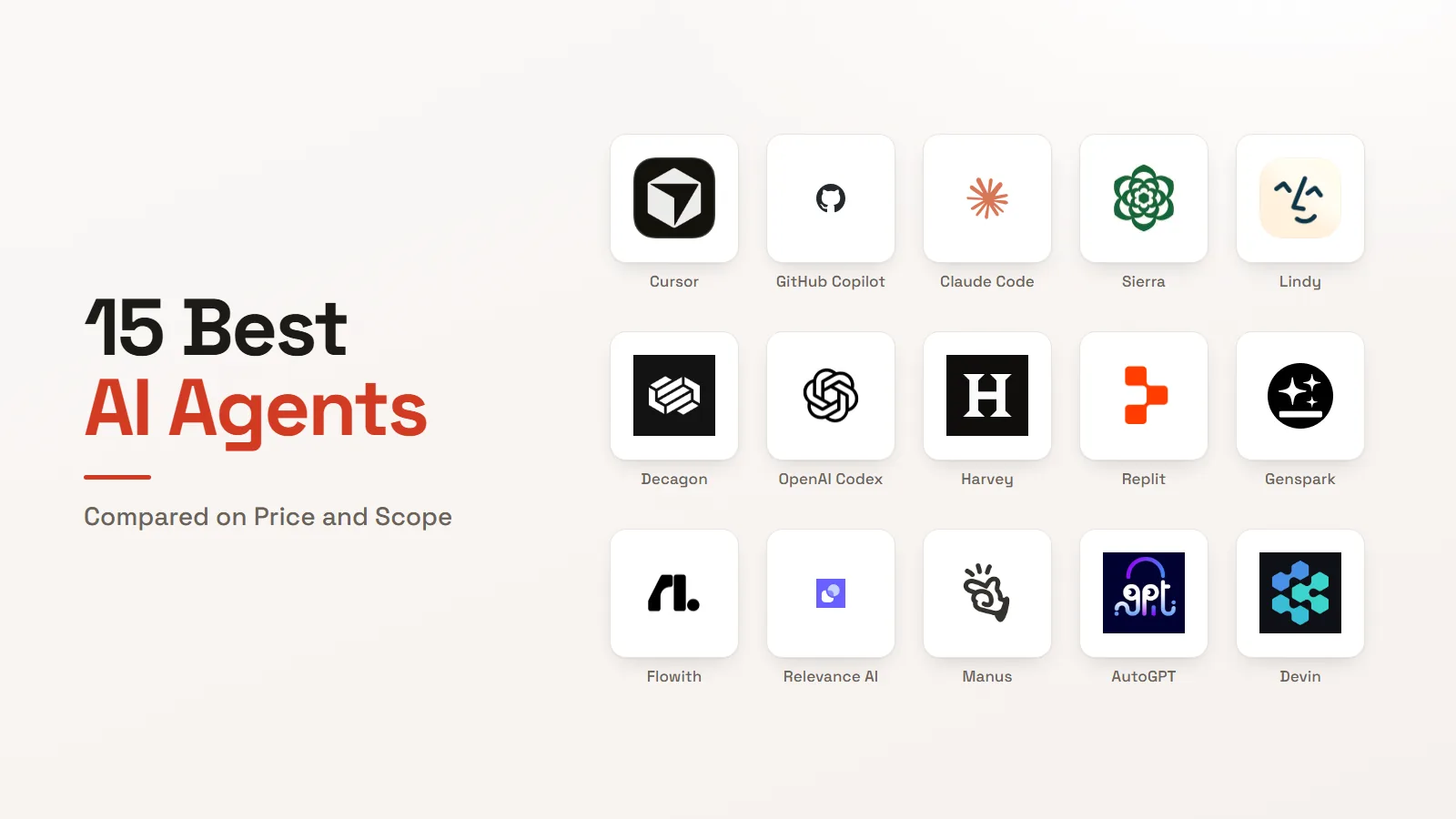 The 15 AI agents compared in this guide, shown as a grid of product logos