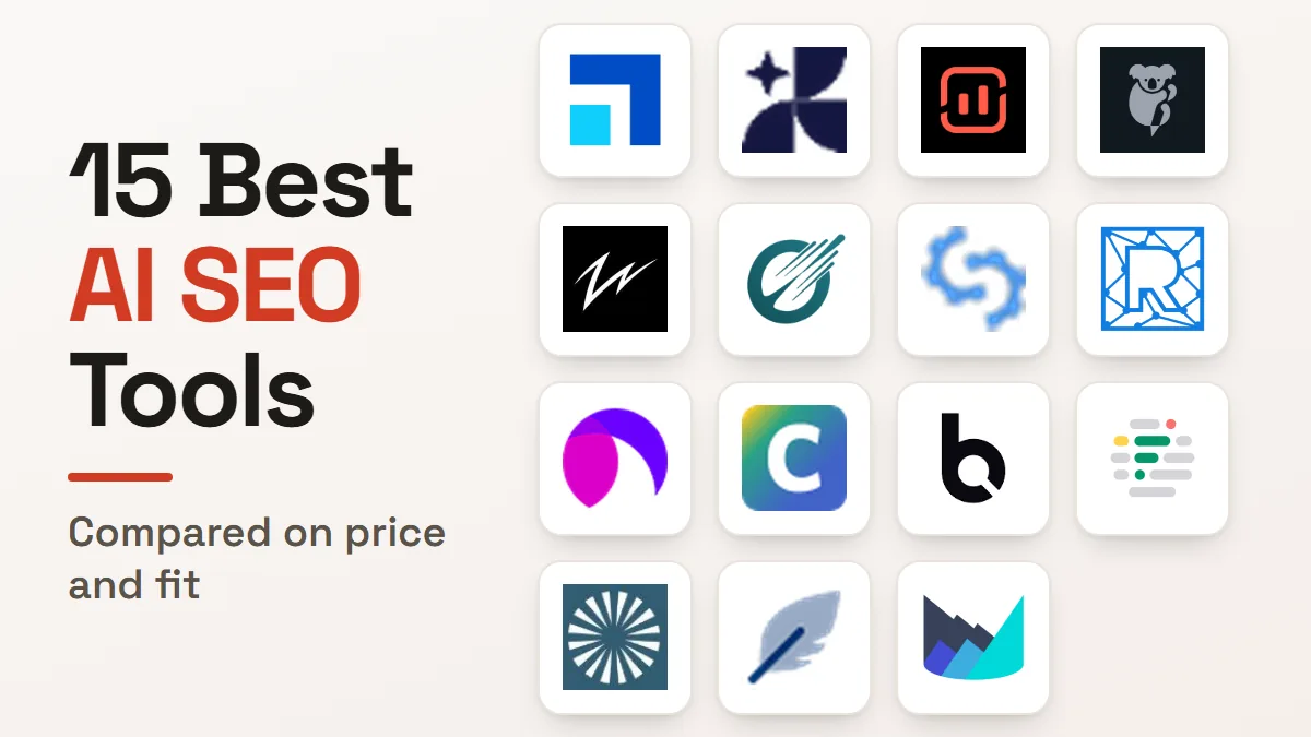 The 15 AI SEO tools compared in this guide, shown as a grid of product logos