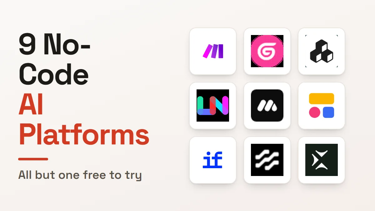 The nine no-code AI platforms compared in this guide, shown as a grid of product logos