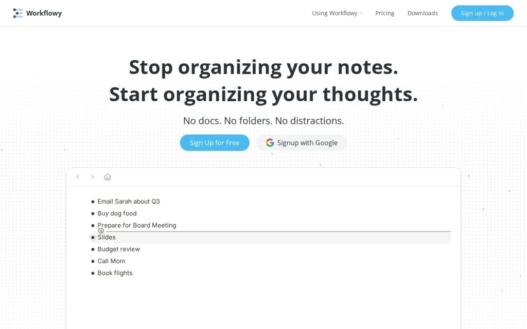 Workflowy screenshot 1